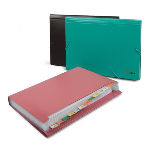 File folder with rubbers Forpus, A4, plastic, black, 12 compartments 0816-024