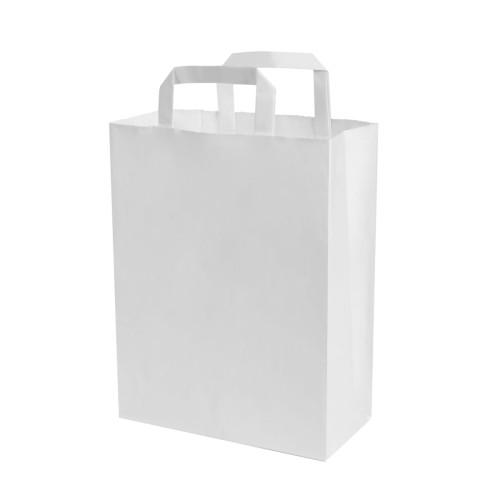 Papīra maiss ar plakaniem rokturiem, 190x80x250mm, 70gsm, balts