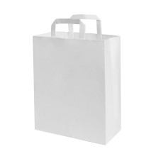Papīra maiss ar plakaniem rokturiem, 220x100x280mm, 70gsm, balts