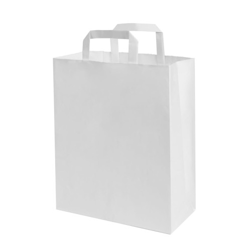 Papīra maiss ar plakaniem rokturiem, 220x100x280mm, 70gsm, balts
