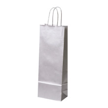 Dāvanu maiss ar vītiem rokturiem pudelēm, 140x85x395mm  PAP, 100gsm, sudraba