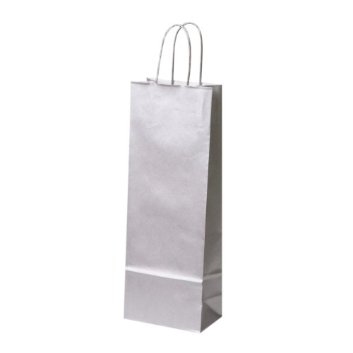 Dāvanu maiss ar vītiem rokturiem pudelēm, 140x85x395mm  PAP, 100gsm, sudraba