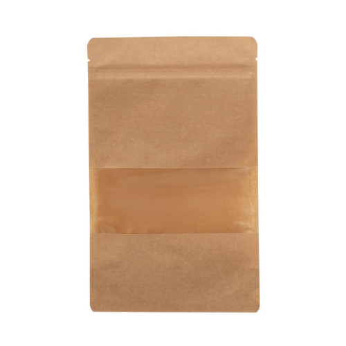 Papīra maisi doypack ar lodziņu, 180+90x290mm,  1000ml, ar zip-lock aizdari, brūni, iepakojumā 100gab.
