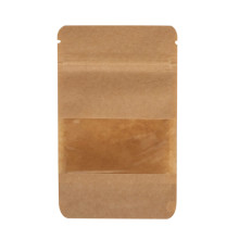 Papīra maisi doypack ar lodziņu, 85+50x145mm, 100ml, ar zip-lock aizdari, brūni, iepakojumā 100gab.