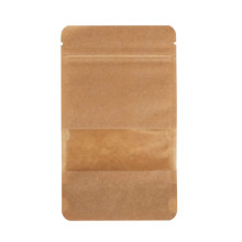 Papīra maisi doypack ar lodziņu, 110+70x185mm, 250ml, ar zip-lock aizdari, brūni, iepakojumā 100gab