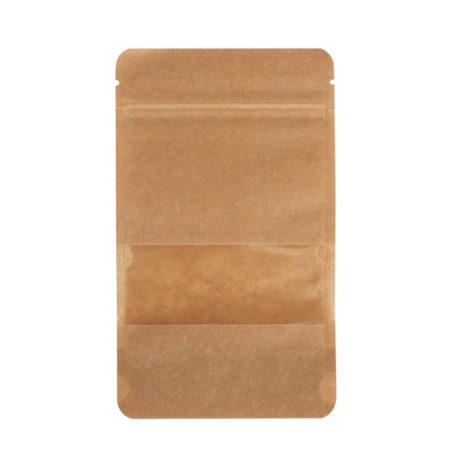 Papīra maisi doypack ar lodziņu, 110+70x185mm, 250ml, ar zip-lock aizdari, brūni, iepakojumā 100gab