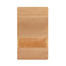 Papīra maisi doypack ar lodziņu, 130+80x225mm, 500ml, ar zip-lock aizdari, brūni, iepakojumā 100gab.