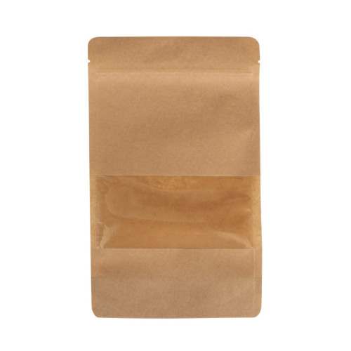 Papīra maisi doypack ar lodziņu, 160+90x270mm, 750ml, ar zip-lock aizdari, brūni, iepakojumā 100gab.