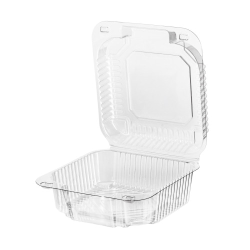 Konteineri konditorejas ar atlokāmu vāku, PET, 104x104x24/24mm, caurspīdīgi, iepakojumā 100gab.