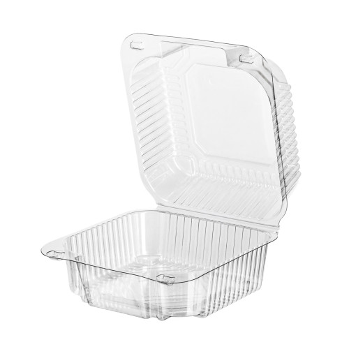 Konteineri konditorejas ar atlokāmu vāku, PET, 104x104x31/33mm, caurspīdīgi, iepakojumā 50gab.