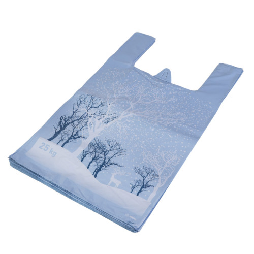 Maisi ar rokturiem un druku "Winter Deer", HDPE, 360+160x650mm, 50µm, zili, iepakojumā 50gab.