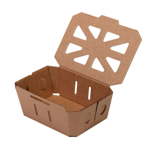 Gofrētā kartona kaste ogām ar atlokāmu vāku, 139x97x 60mm, 300ml, brūna, iepakojumā 20gab.