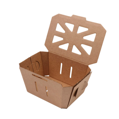 Gofrētā kartona kaste ogām  ar atlokāmu vāku, 139x97x80mm, 500ml, brūna, iepakojumā 20gab.