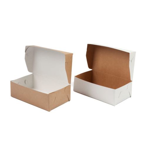 Kartona konteiners ar atlokāmu vāku 205x120x65mm, balts/brūns, iepakojumā 100gab.