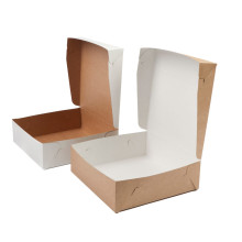Kartona konteiners ar atlokāmu vāku, 205x205x65mm, balts/brūns, iepakojumā 100gab.