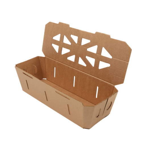 Gofrētā kartona kaste ogām ar atlokāmu vāku, 278x97x80mm, 1000ml, brūna, iepakojumā 20gab.