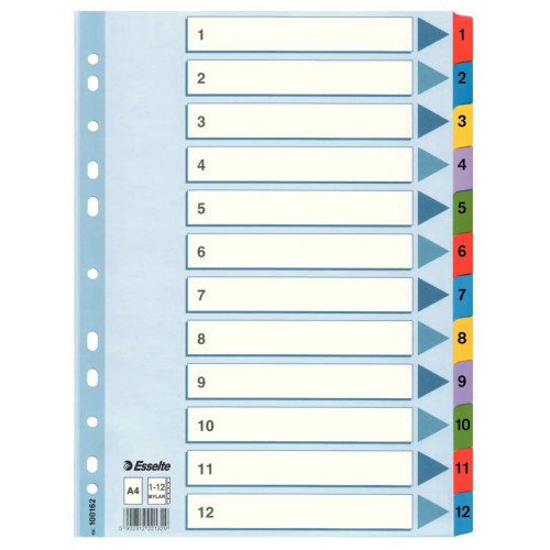 Dalītājs Esselte Mylar, A4, numuri 1-12, krāsa (100162)